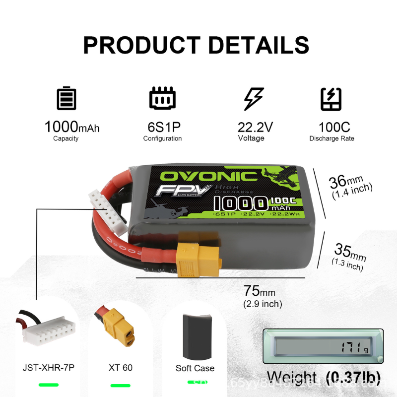 بطاريتان ليثيوم بوليمر OVONIC  - مراجعة Drone Battery Li-Ion وسعره